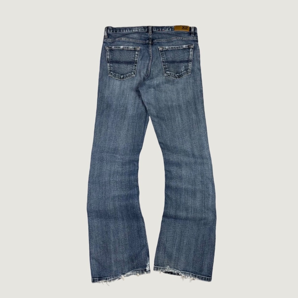 X2 Denim Laboratory Mens Blue Bootcut Jeans Medium Wash Distressed 33x31.5